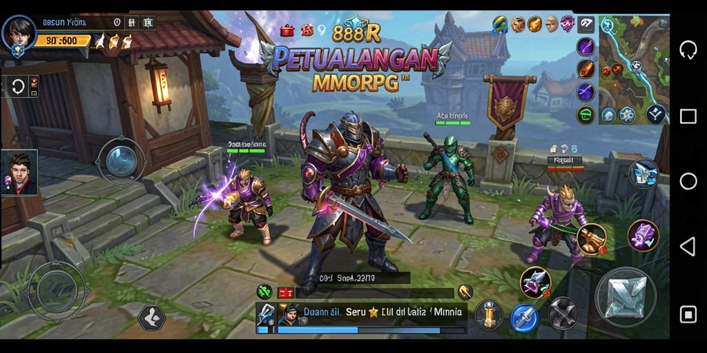 Screenshot gameplay <strong>888R</strong> menunjukkan pertarungan epik dan dunia yang luas.