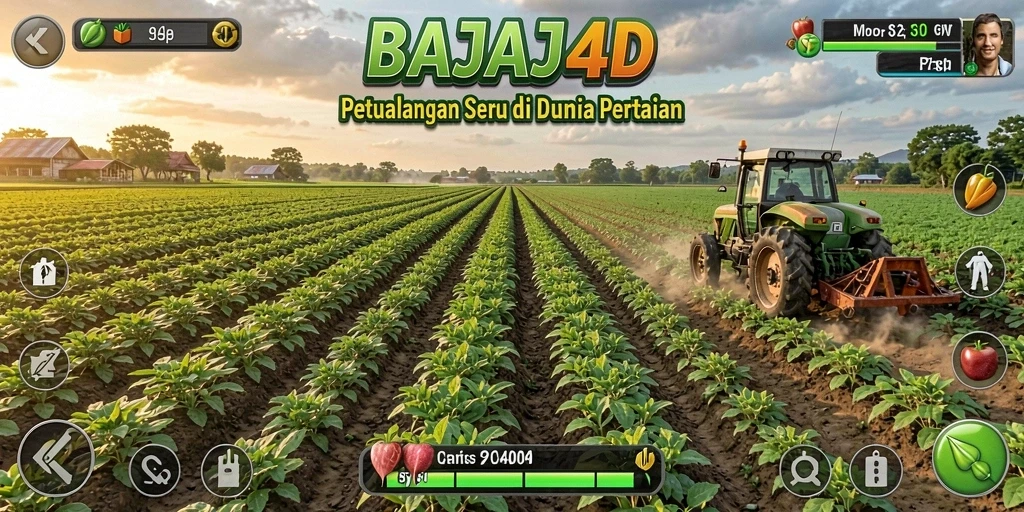 Tampilan gameplay BAJAJ4D dengan ladang yang subur dan hewan ternak.