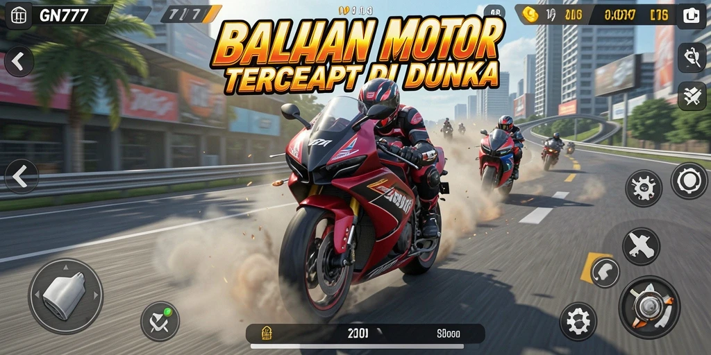 Tampilan gameplay GN777 dengan balapan motor yang seru dan mendebarkan.