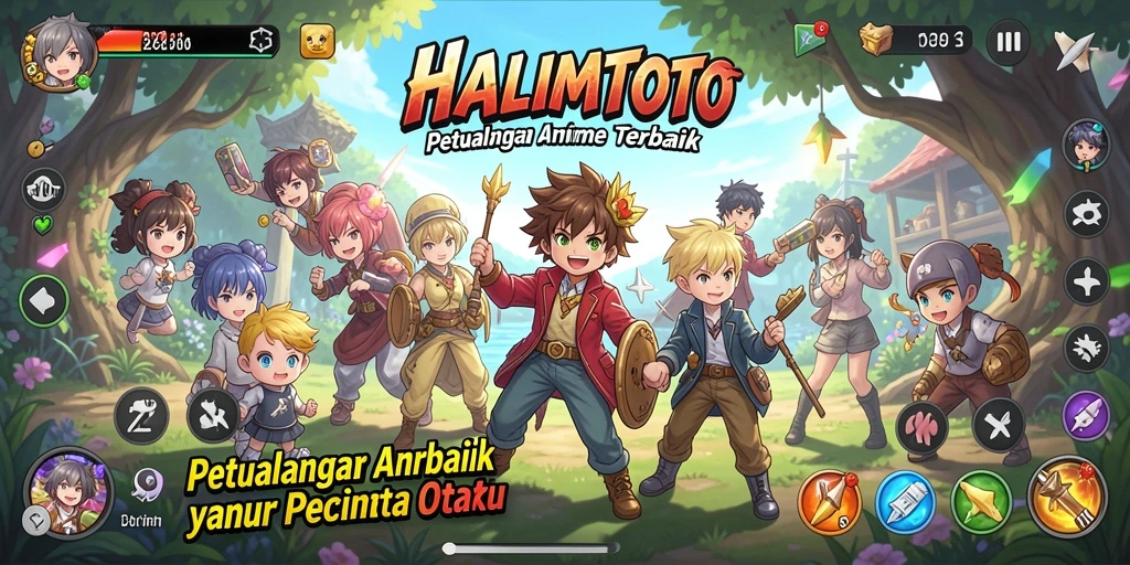 Screenshot gameplay HALIMTOTO menampilkan karakter Anime dan pertempuran seru.