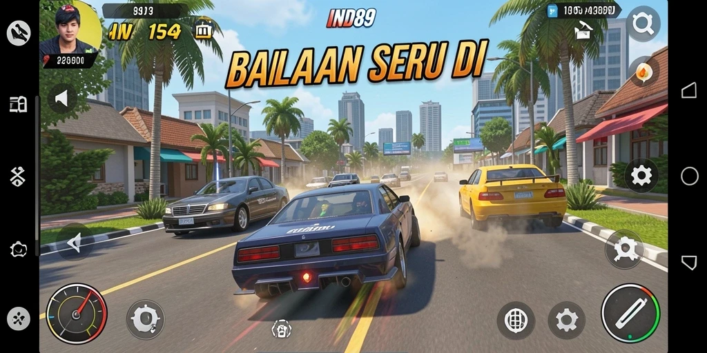 Tampilan gameplay balapan seru di IND89 dengan mobil kencang.