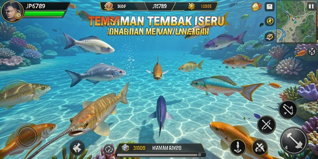 Gameplay menarik JP6789 dengan berbagai ikan berwarna-warni.