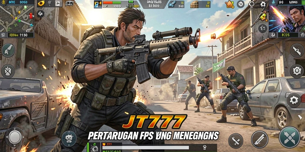 Screenshot JT777 menampilkan aksi tempur FPS yang mendebarkan.