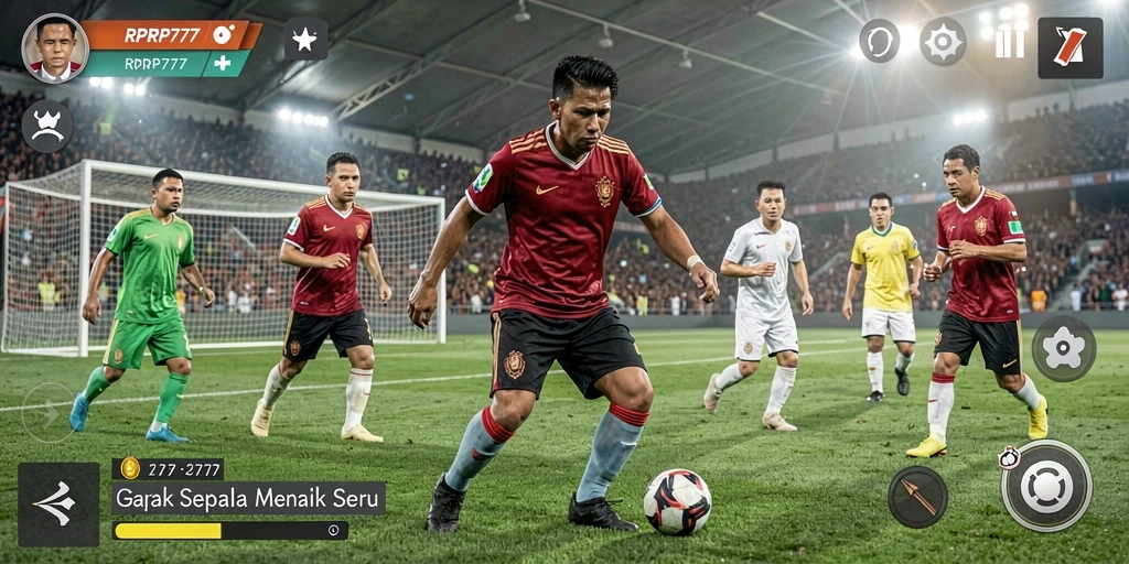 Tampilan gameplay RPRP777 dengan aksi sepak bola seru.