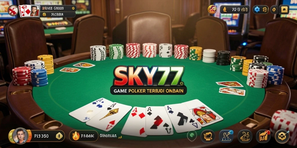 Screenshot gameplay SKY77 yang menunjukkan aksi Poker yang mendebarkan.