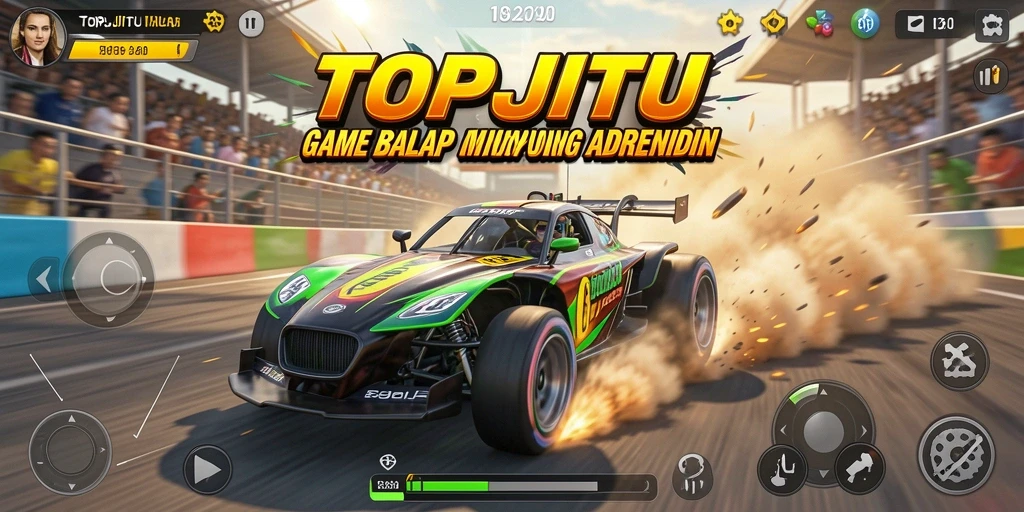 Screenshot permainan TOPJITU menampilkan balapan mendebarkan di trek urban.